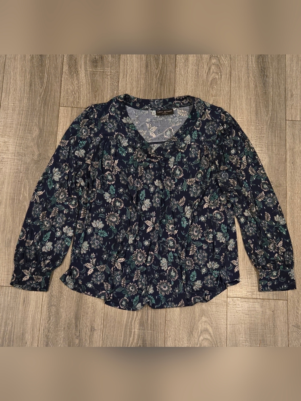 Lane Bryant Navy Floral Peasant Blouse